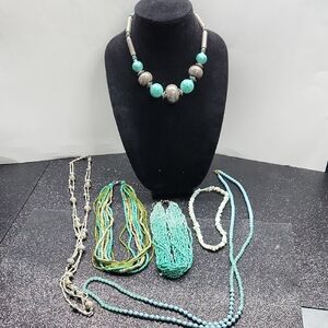 Hues Of Turquoise,Green  Necklace Bundle Of 6